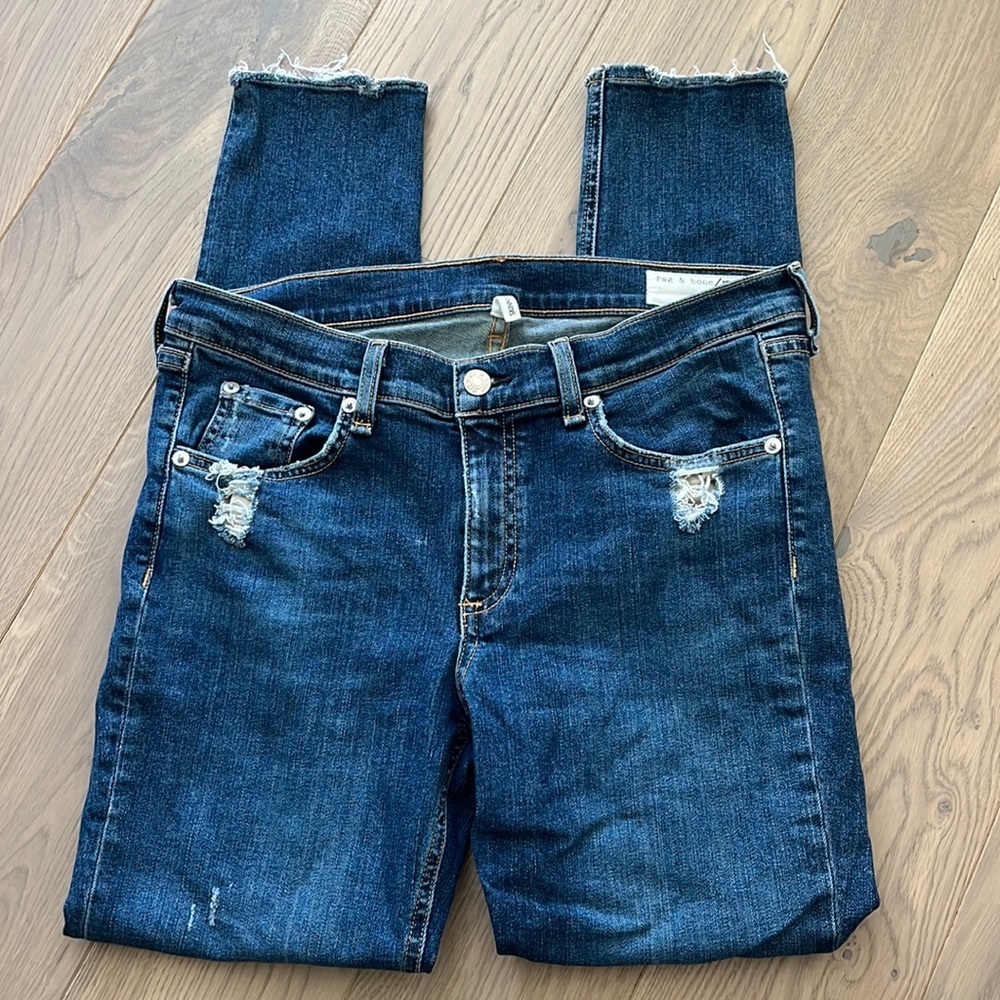 Rag & Bone Distressed Raw Hem Skinny‎ Jeans